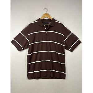 Retro Preppy Siegfried & Company Mens XL Brown Striped Short Sleeve Pique Polo